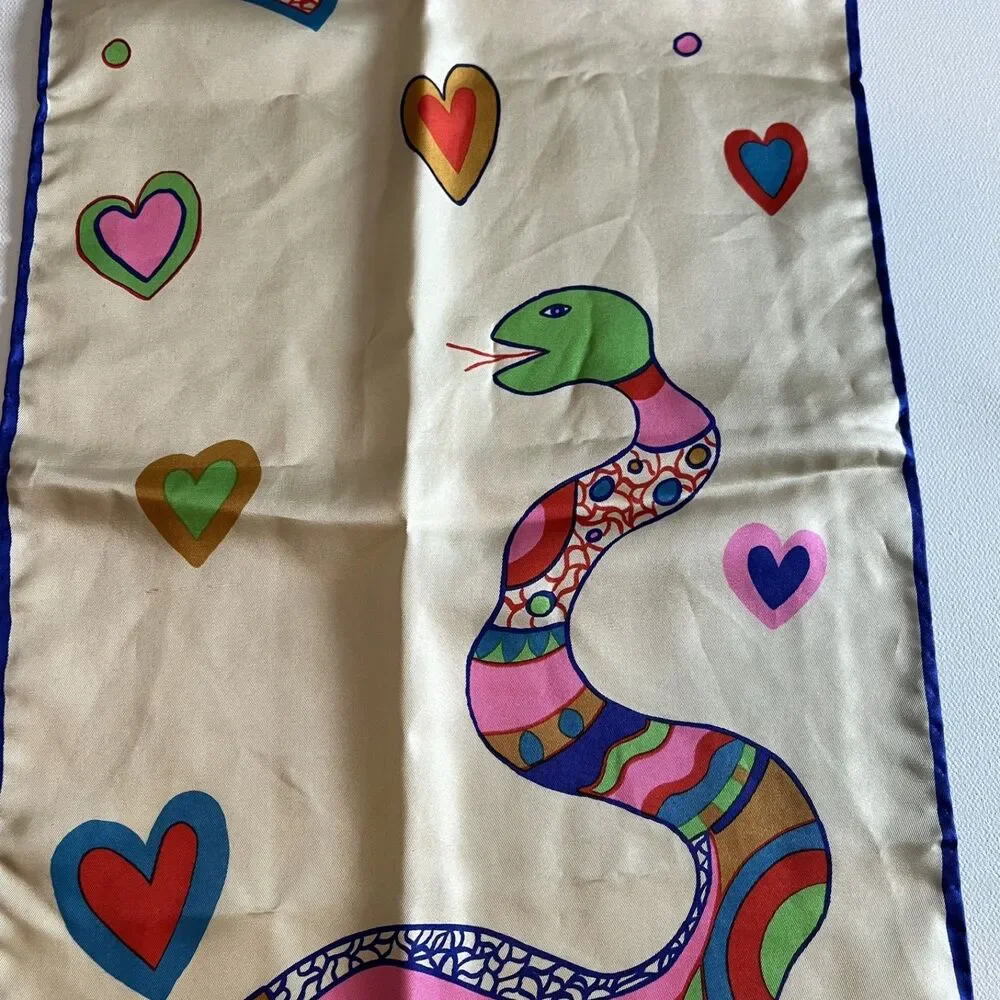 Vintage Niki de Saint Phalle Serpent & Hearts Pure Silk Scarf Made Italy Signed